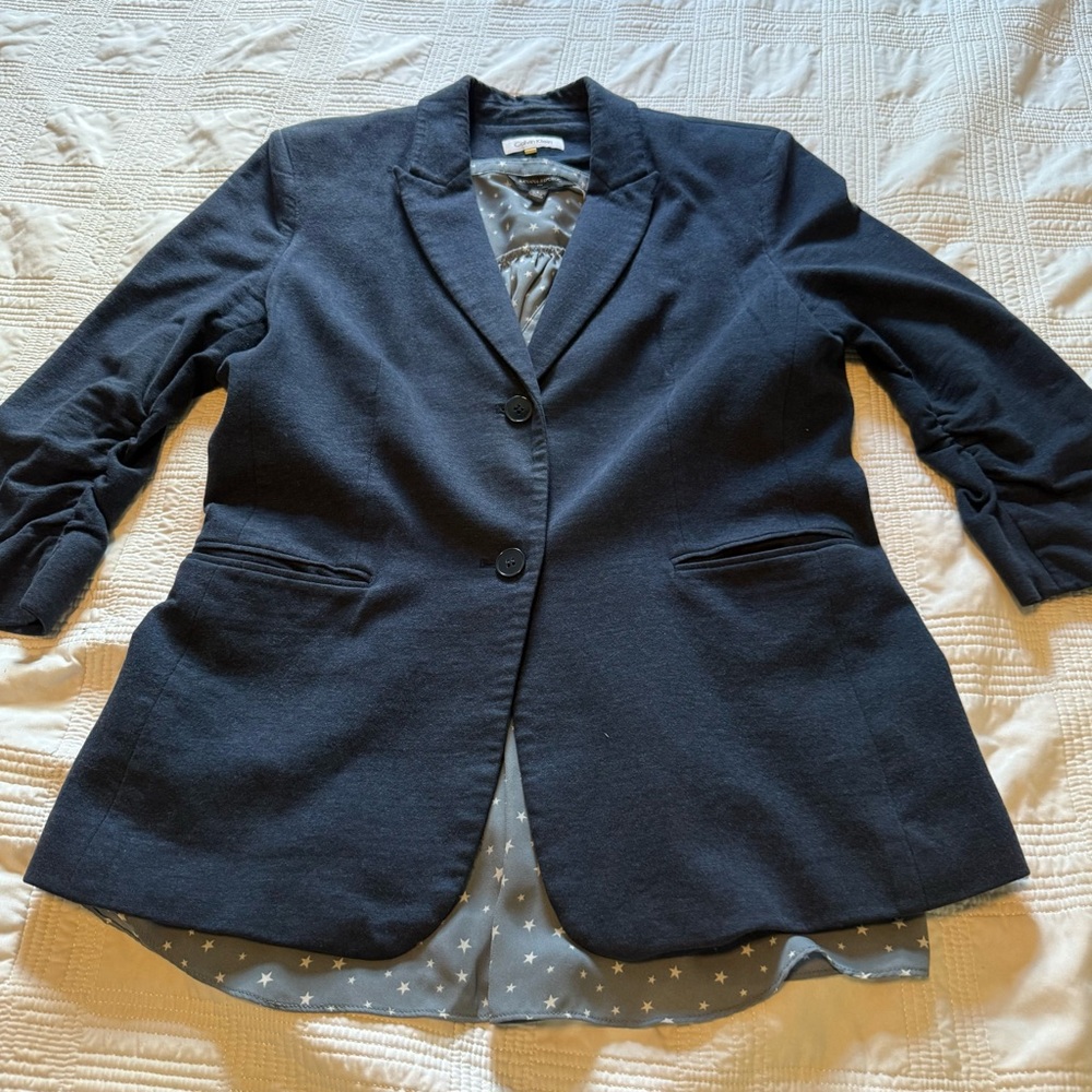 Calvin Klein Navy Blazer with cinched sleeves sz L + free BR blouse